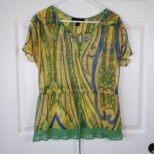 Ya Da 100% Silk Lightweight Bohemian Bollywood Sheer Short Sleeve Blouse Size S